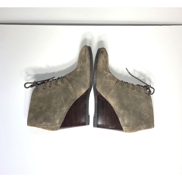 Franco Sarto Weston Bootie Size 8.5 Taupe Suede Leather Lace Up Wedge - Picture 6 of 16